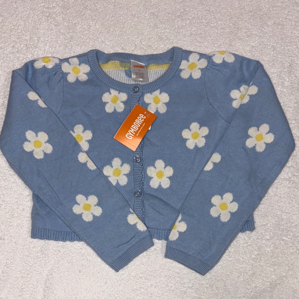 Gymboree Blue Cardigan with White yellow daisy flowers nwt girls 6